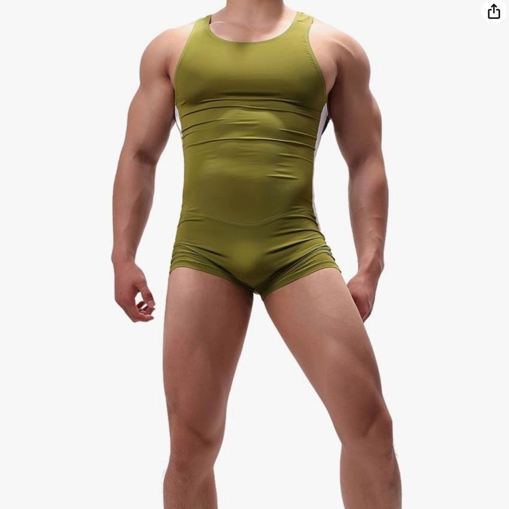 NWT Men's Athletic Bodysuit Active One Piece Wrestling Leotard Stretchy Singlet